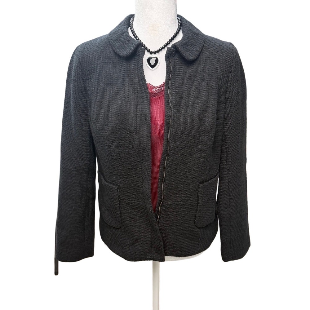 Talbots Women 8‎ Black Jacket Peter Pan Collar Cotton Career Capsule Minimalist